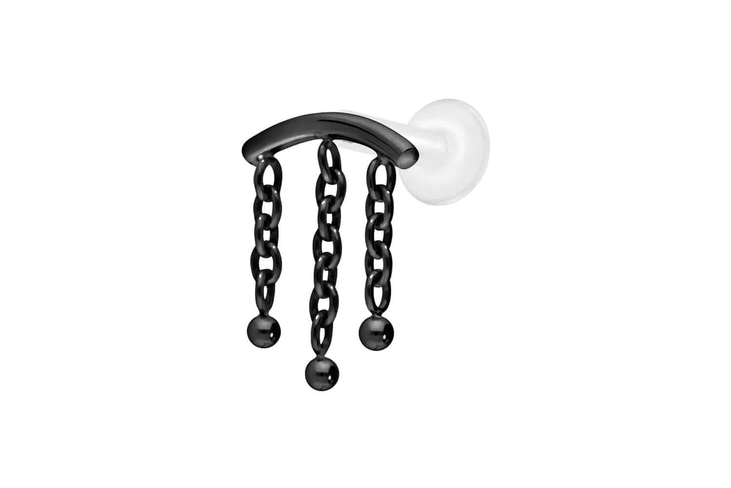 PTFE Labret Piercing mit Innengewinde + Titan-Aufsatz BOGEN + 3 KETTEN
